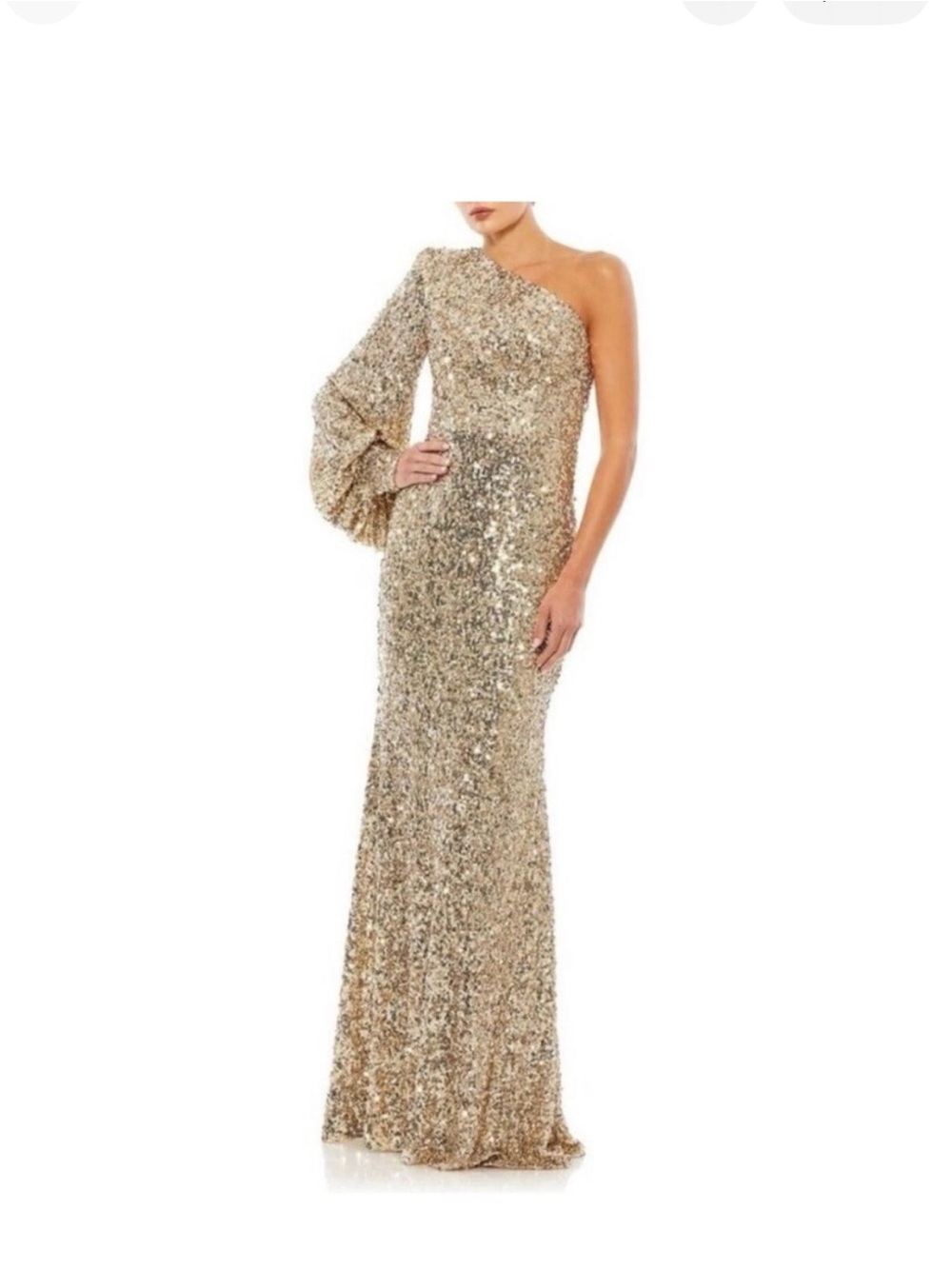 Mac Duggal Gold Sequin One-Shoulder Evening Gown